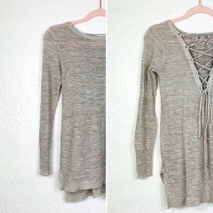 🦖XS Knox Rose Beige Knit Lace Corset Sweater